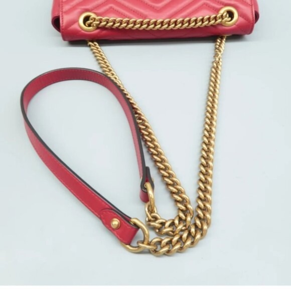 100% Authentic GUCCI Marmont Red Leather Shoulder Bag - Picture 8 of 12